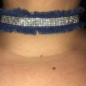 Blue Denim and Silver Rhinestones Choker